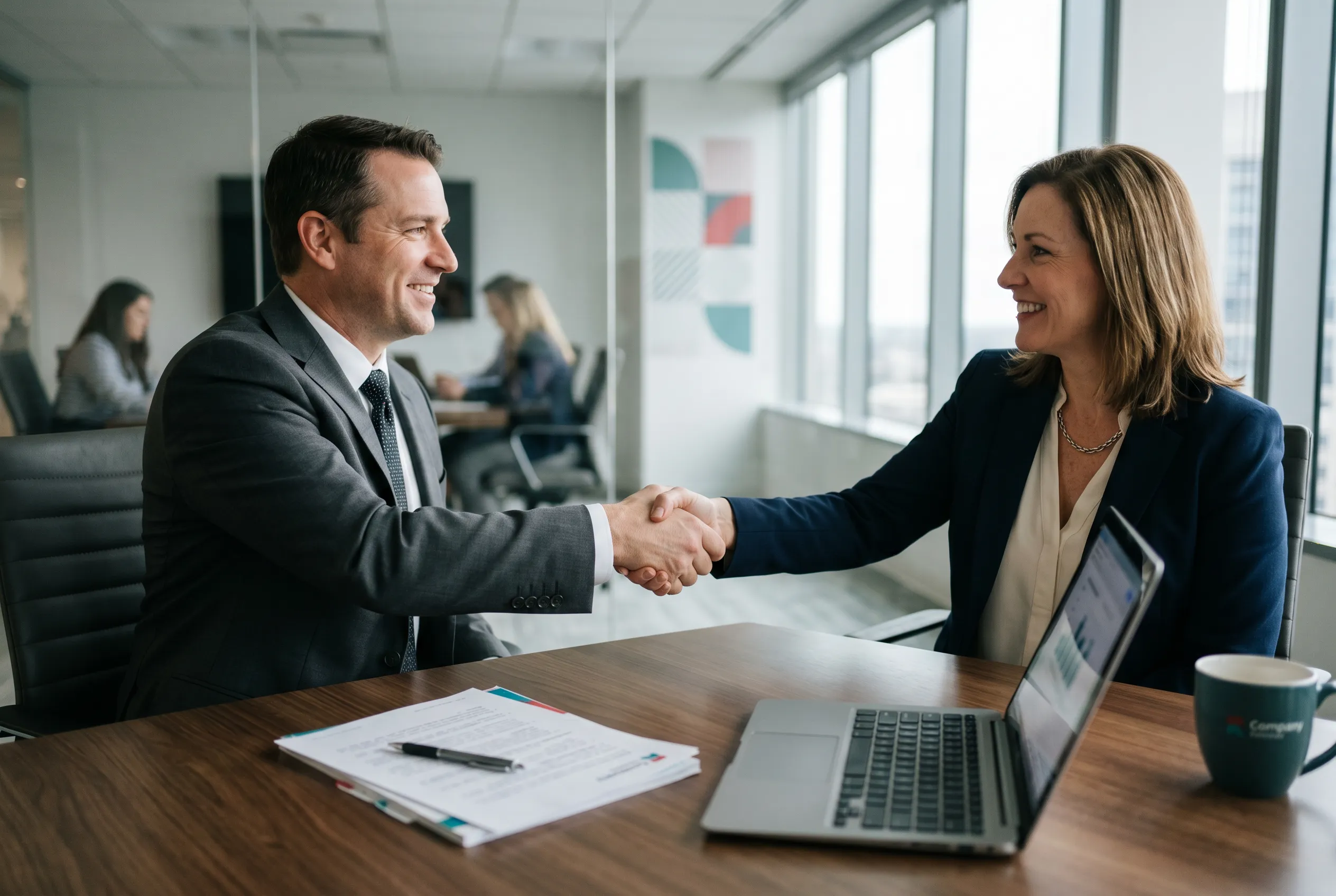Business handshake representing transparent partnership